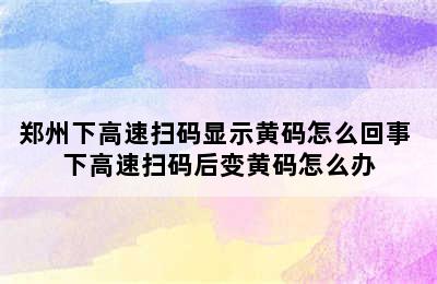 郑州下高速扫码显示黄码怎么回事 下高速扫码后变黄码怎么办